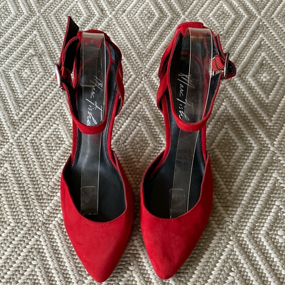 New red suede ankle wrapped pointed toes heels d’orsay party shoes Sz 6 1/2M - Picture 7 of 14